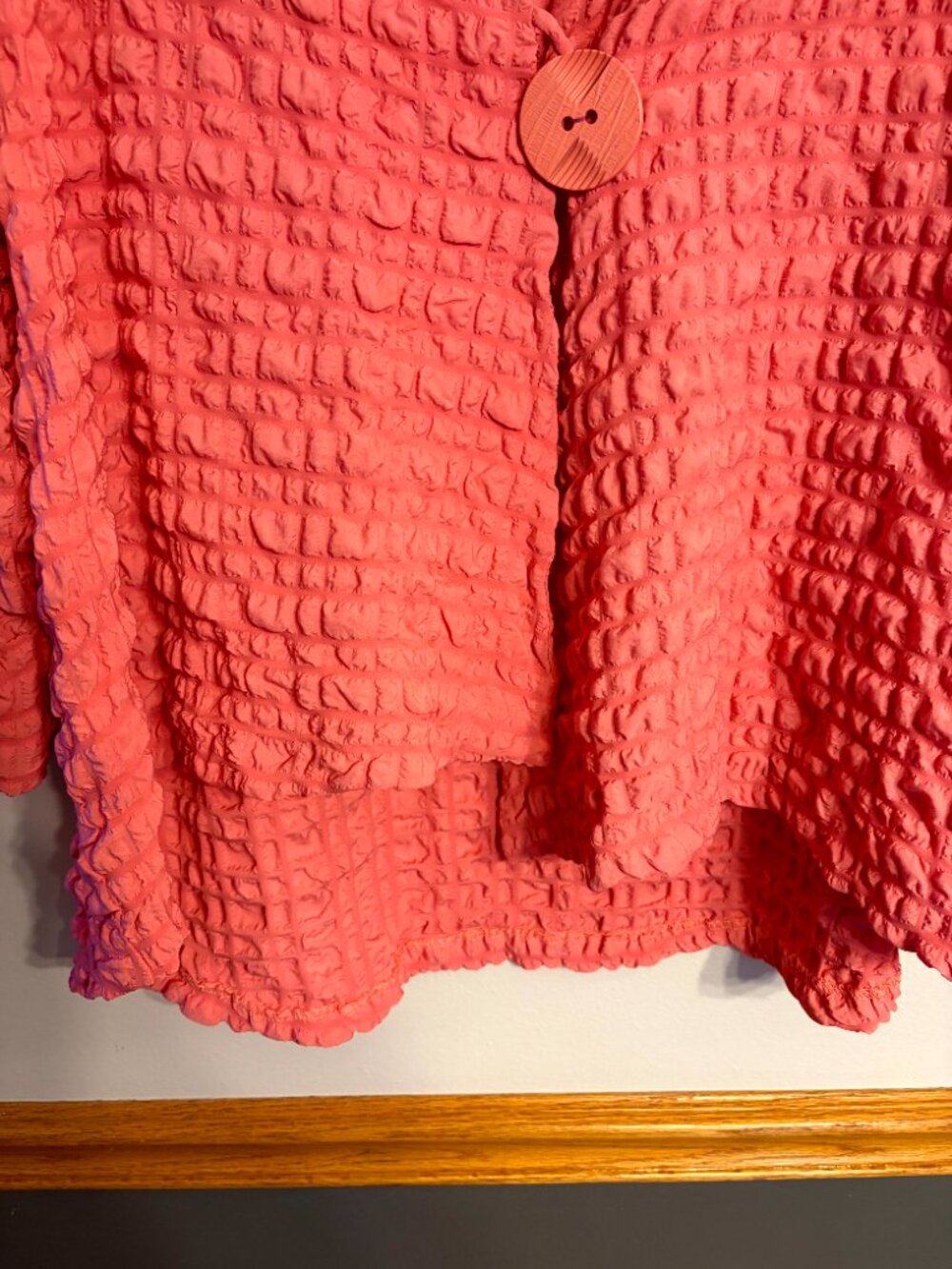 IC by Connie K XL Crinkle Puckered Cotton Jacket 1 Button Hi-lo Hem Coral NWT - Picture 4 of 9